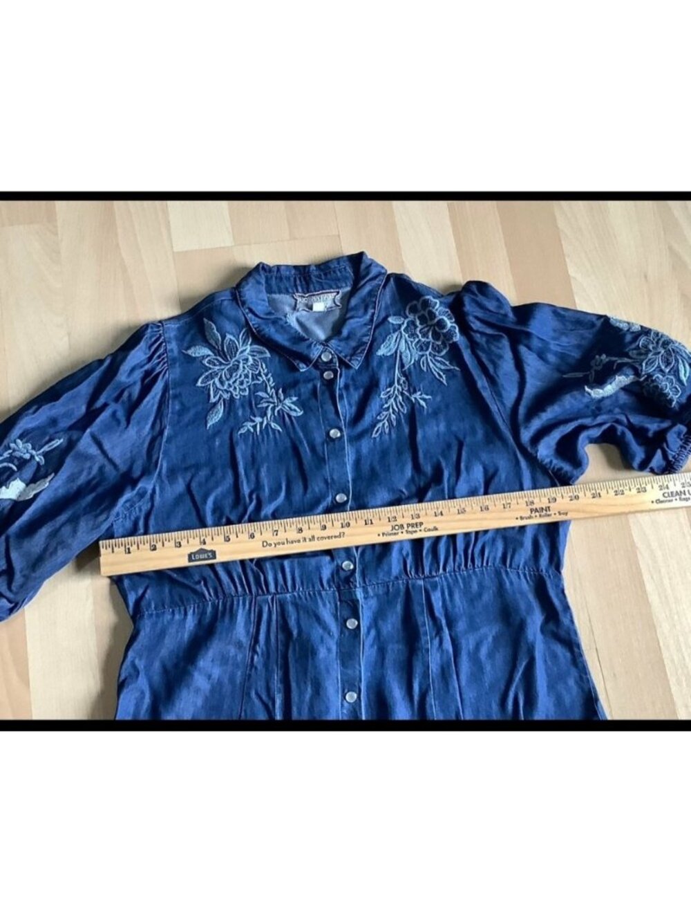 Johnny Was Workshop Blue Embroidered Button-Front Dress With Floral Design Size View 4